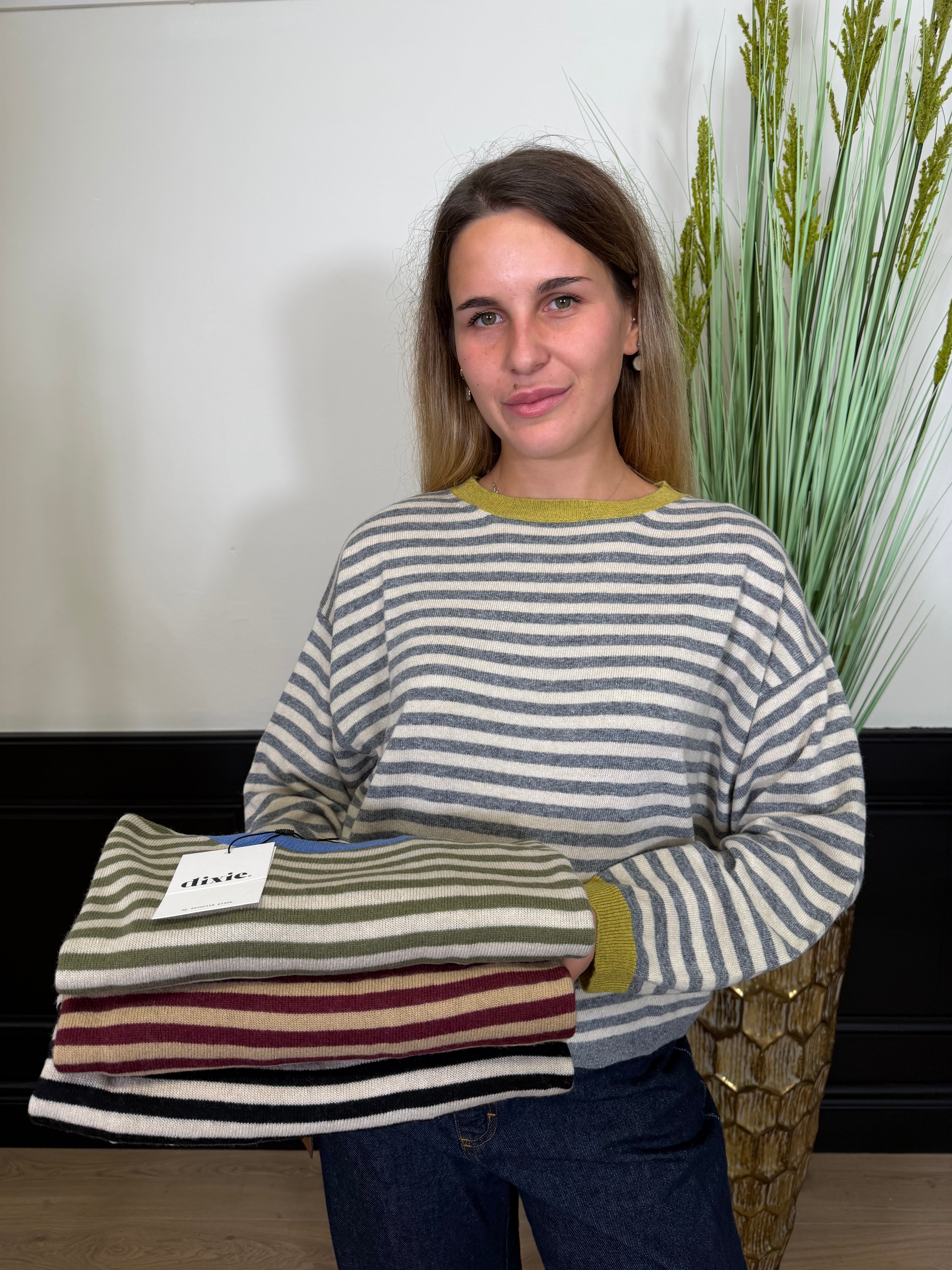 Maglia righe girocollo lana/cashmere
