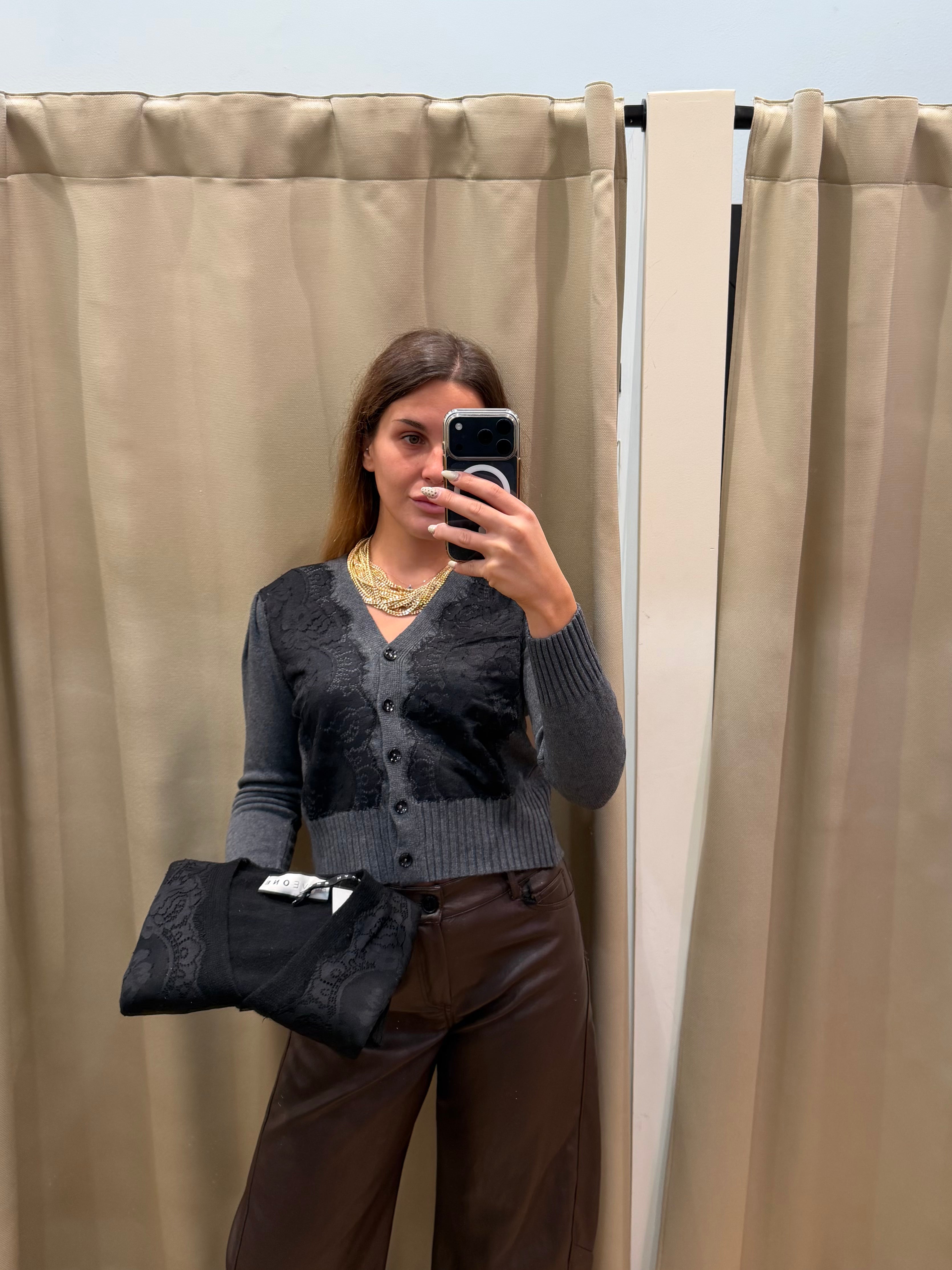 Cardigan crop con pizzo