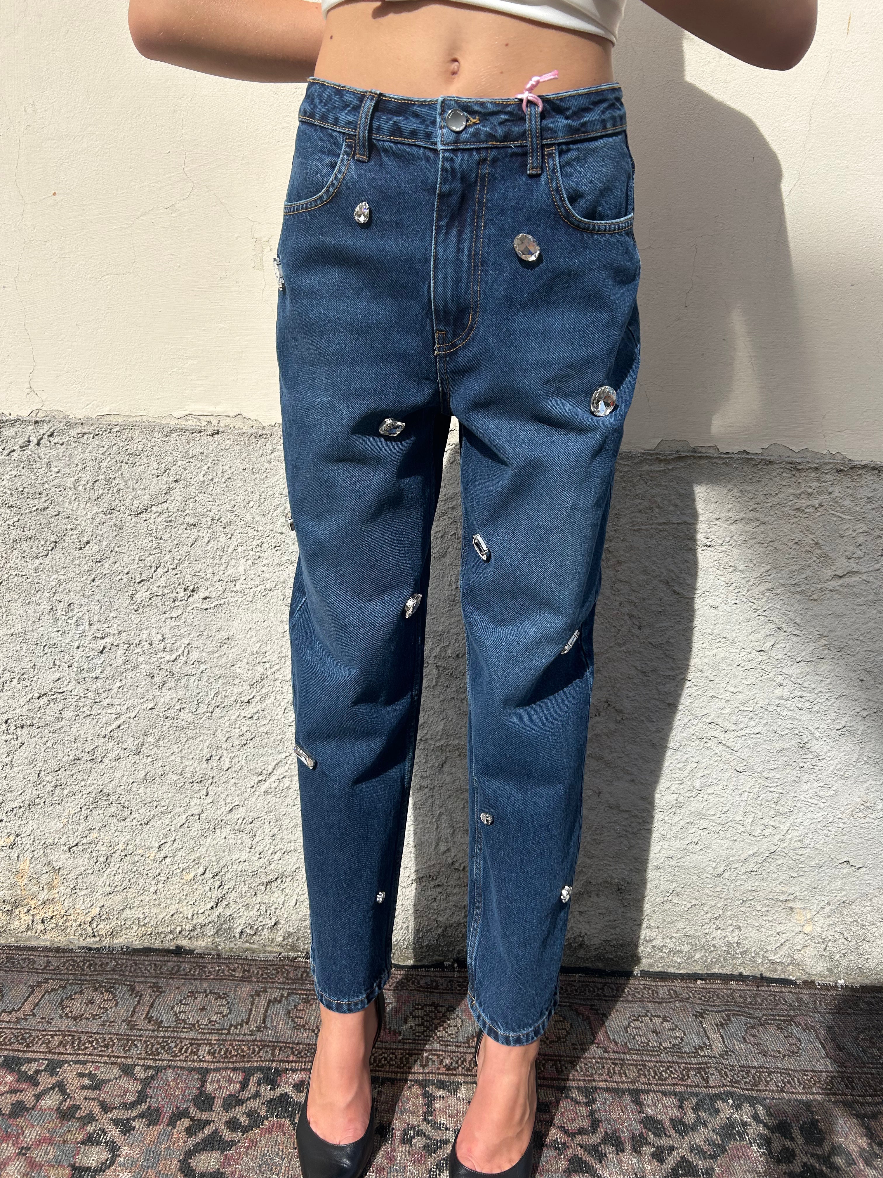 Jeans baggy fit con strass