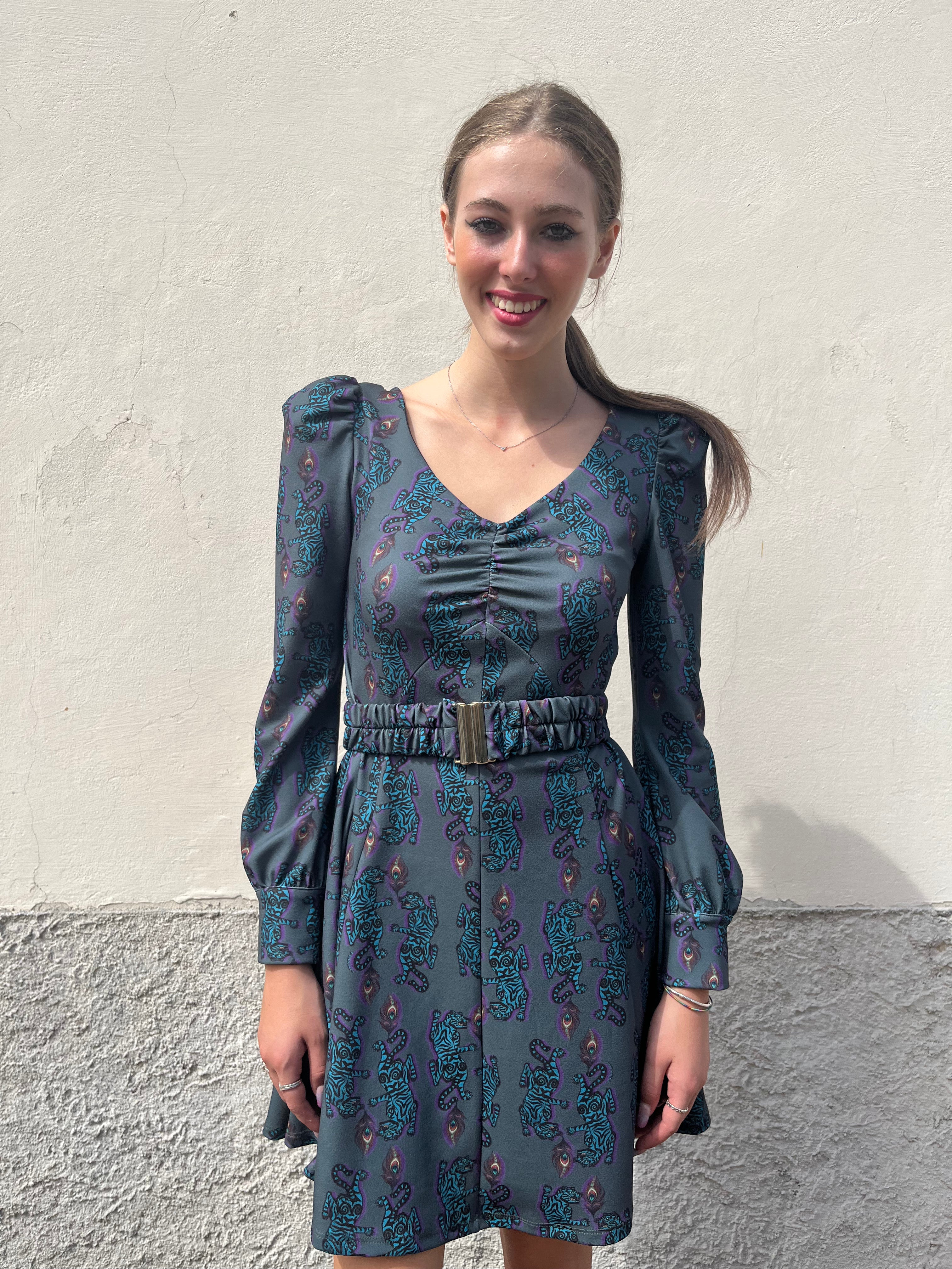 Abito corto fantasia tigre blu