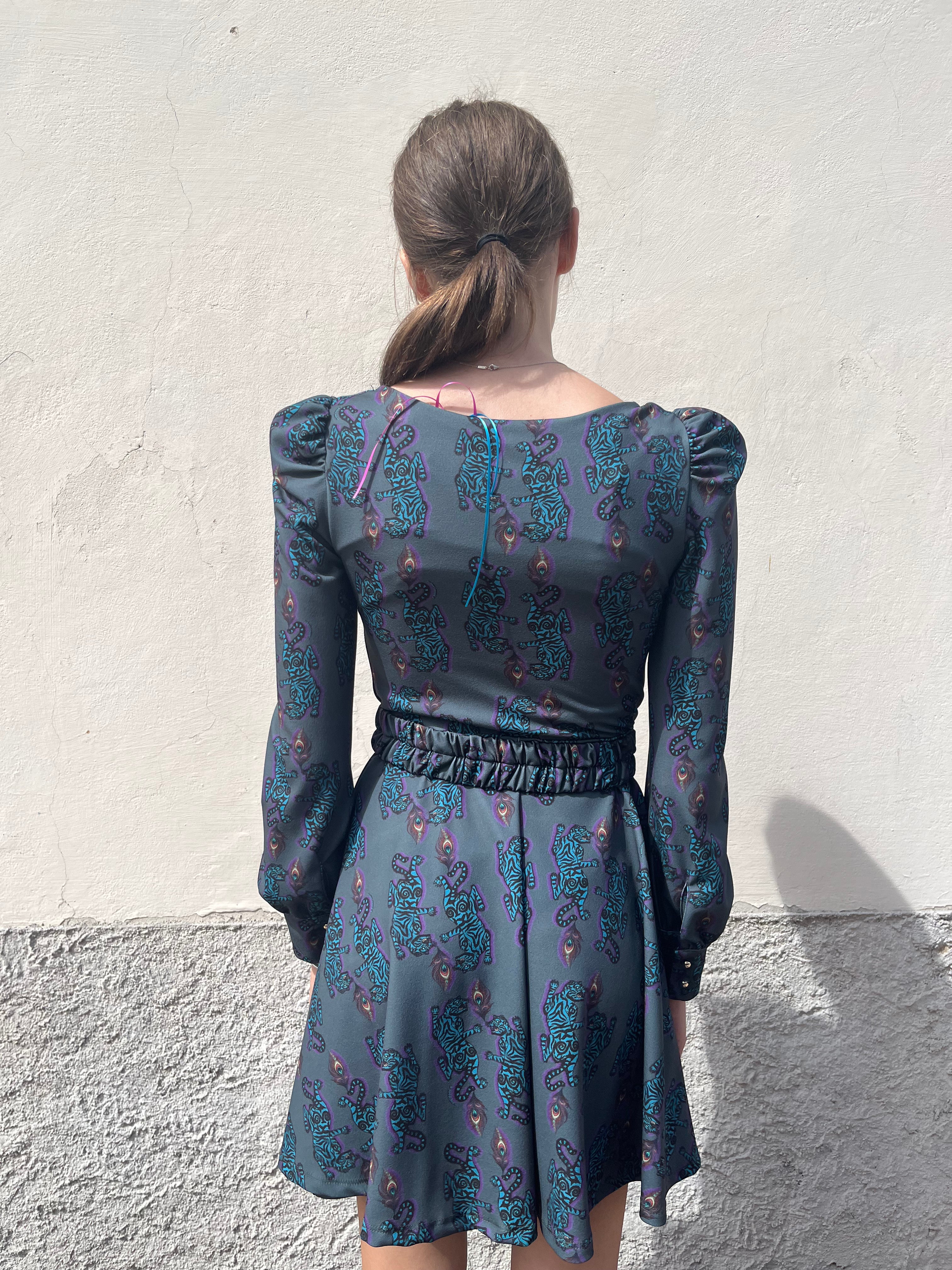 Abito corto fantasia tigre blu