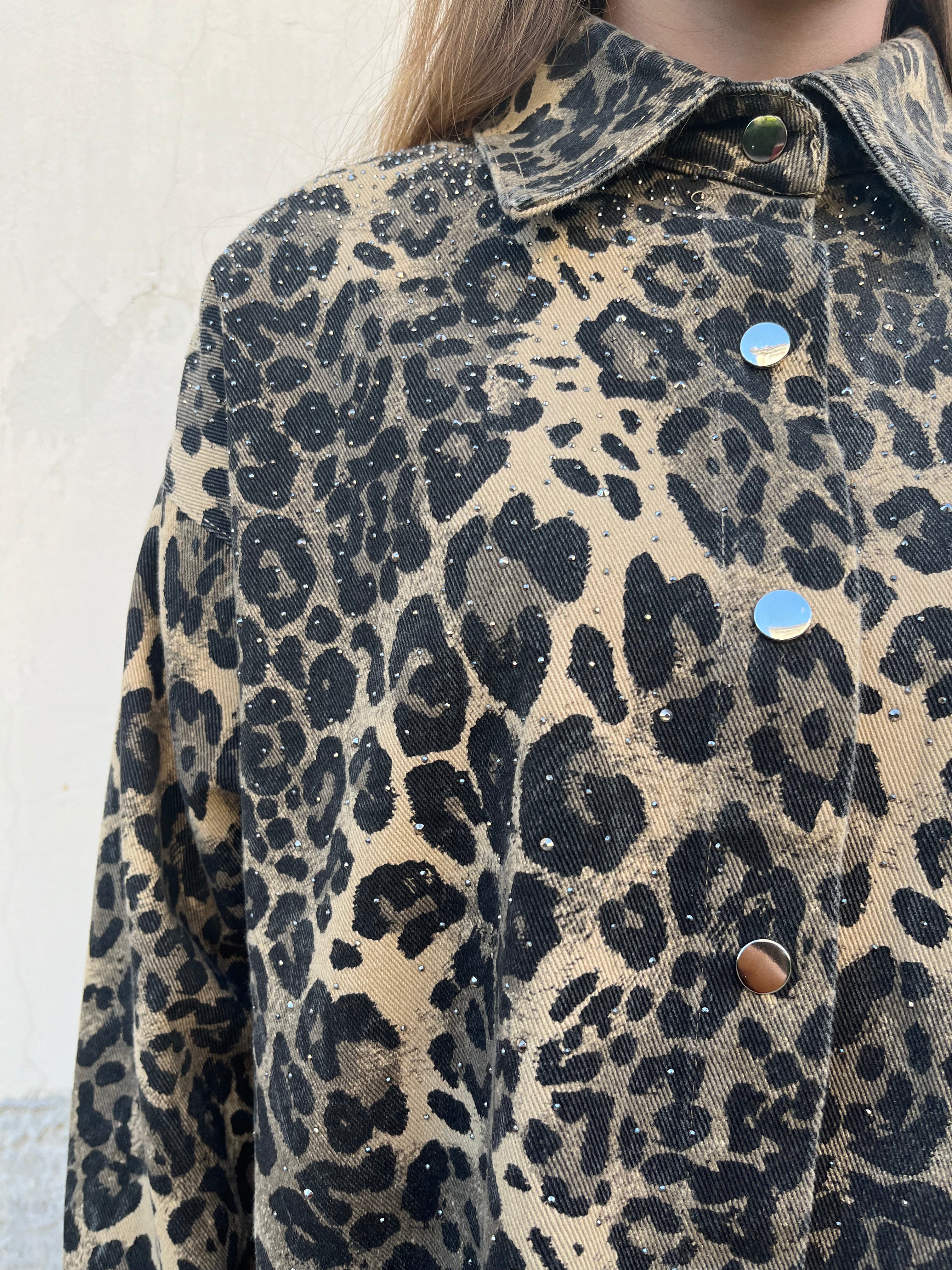Giacca/camicia animalier con dettaglio strass