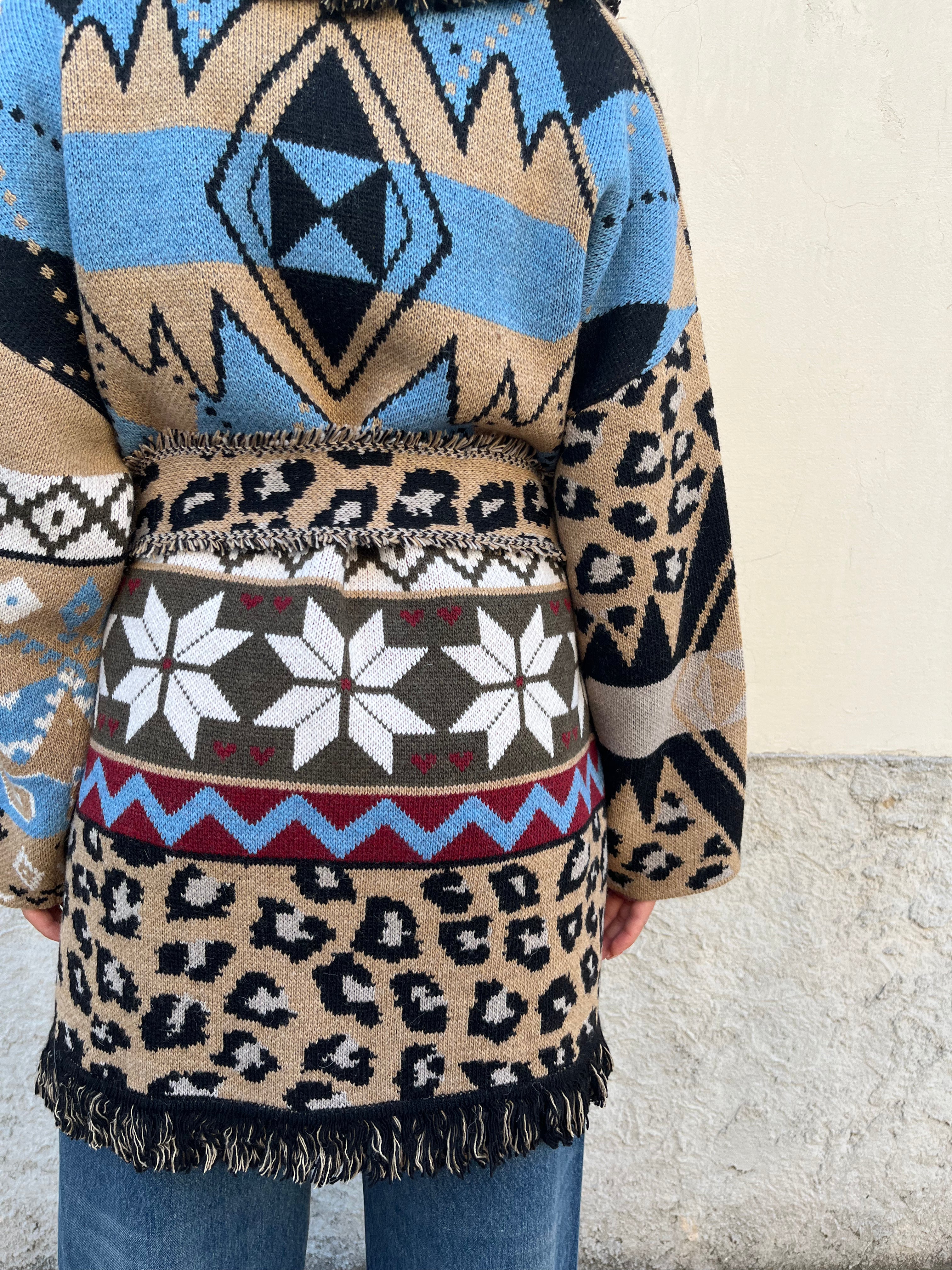 Cardigan etnico fantasia maculata