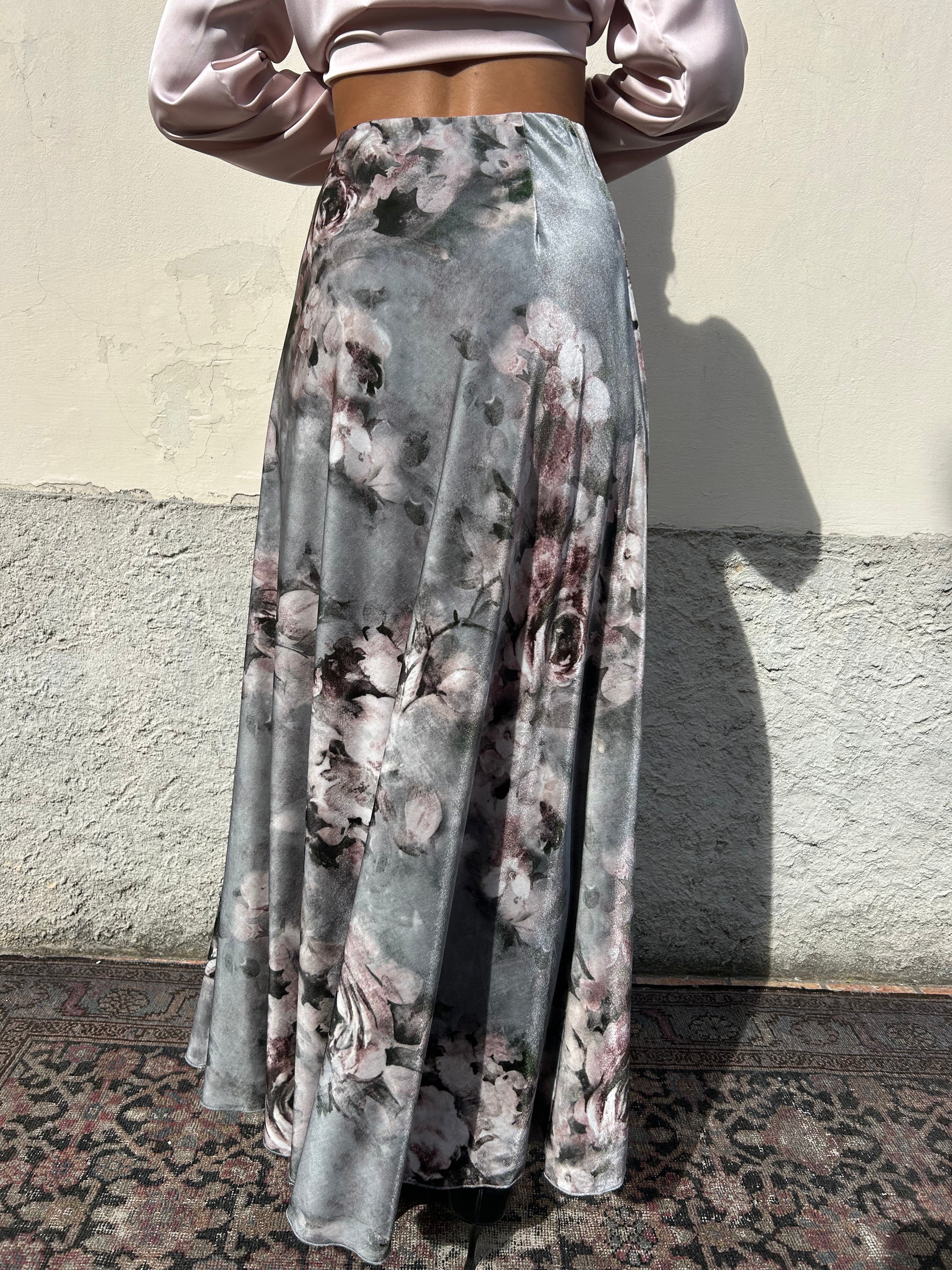 Gonna fantasia floreale in velluto