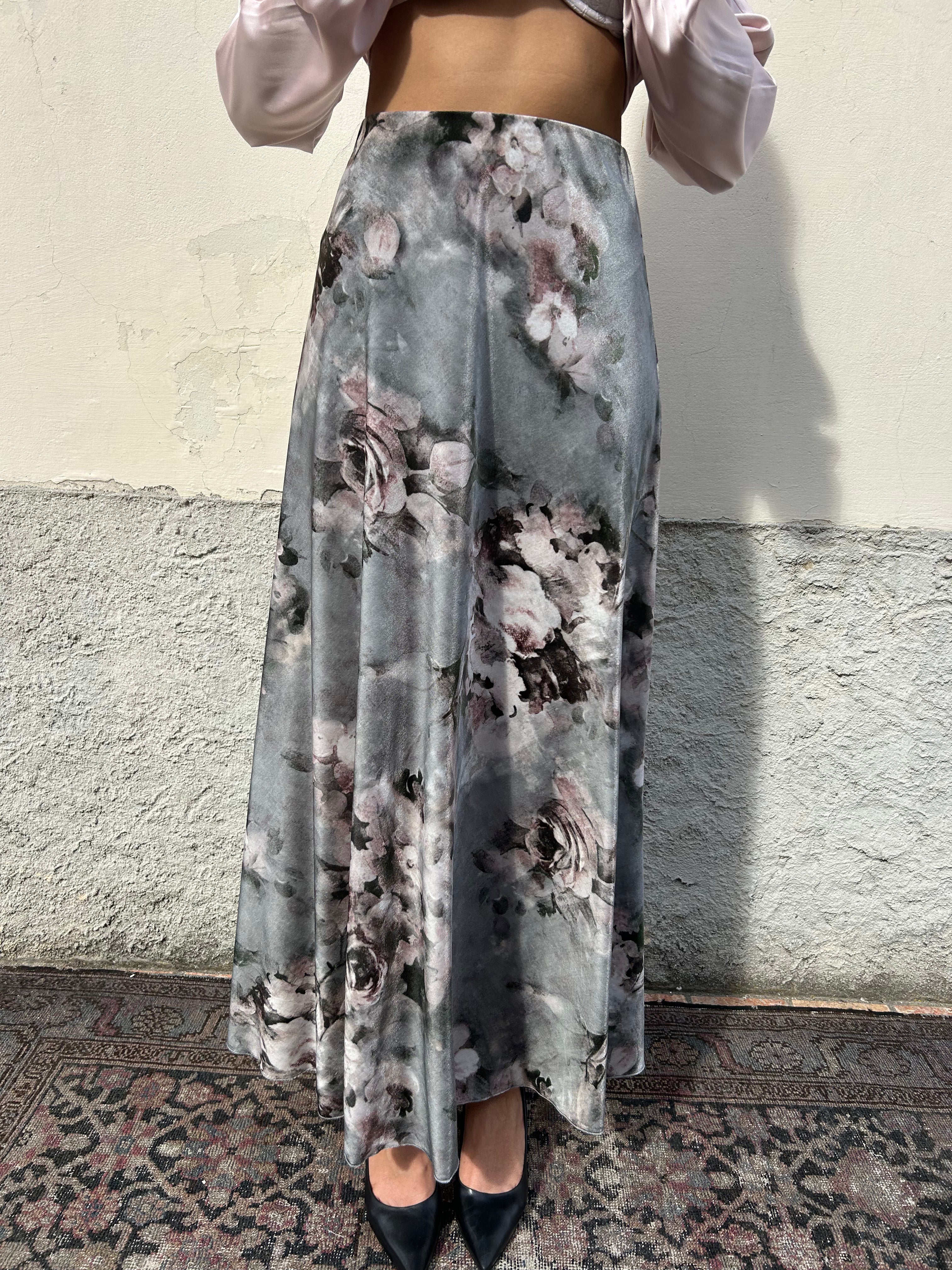 Gonna fantasia floreale in velluto