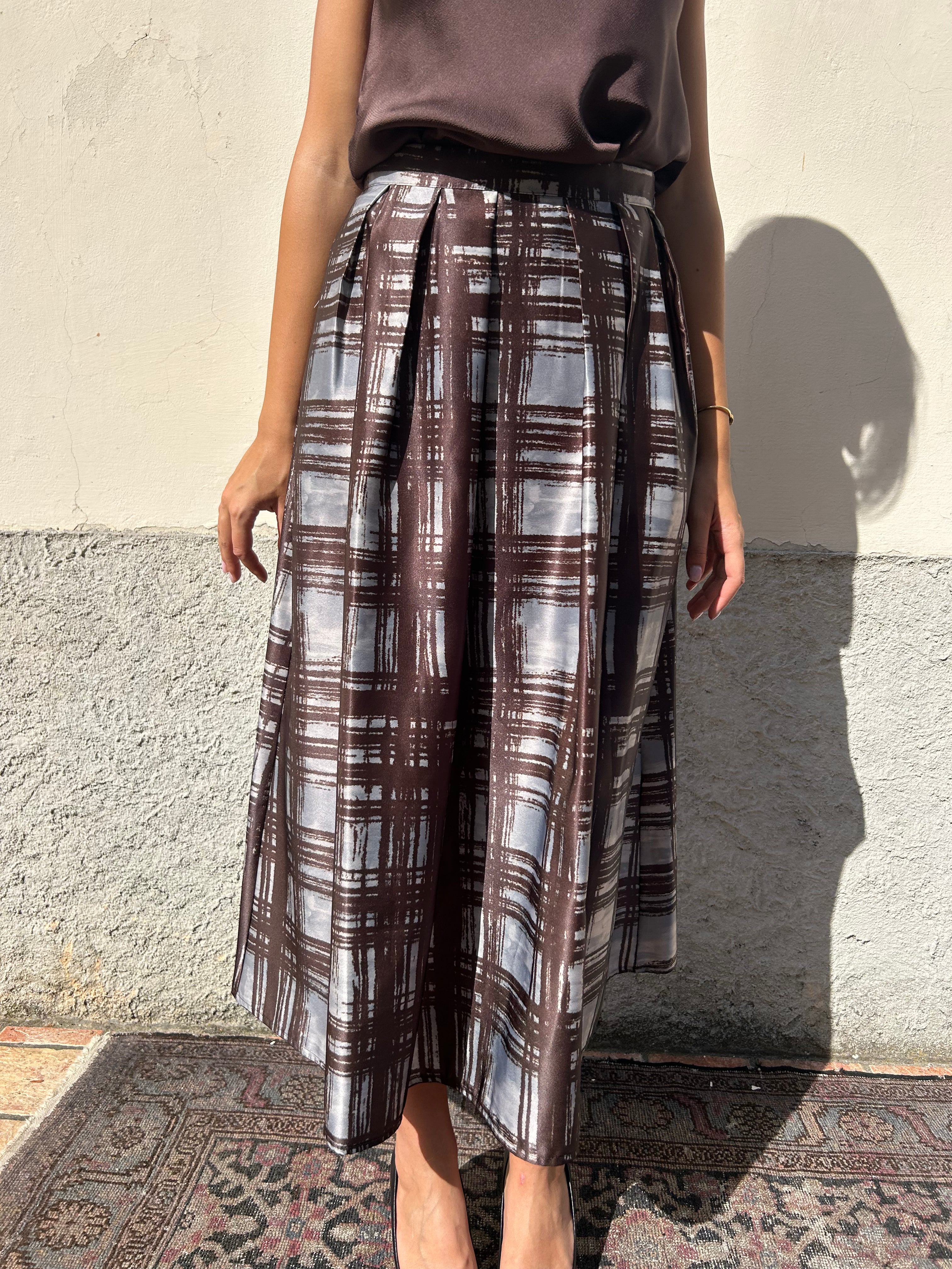 Gonna lunga vita alta con motivo grafico