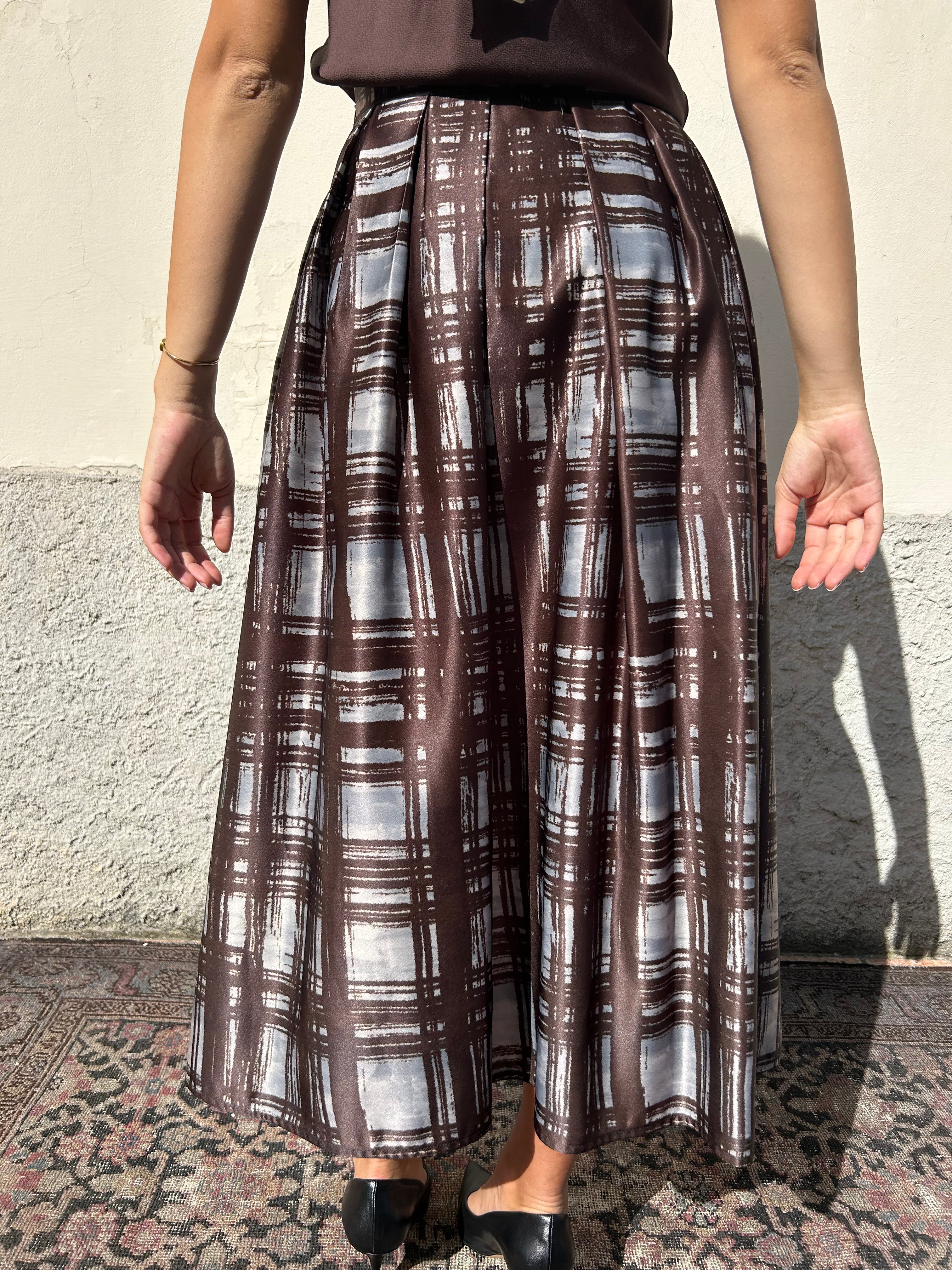 Gonna lunga vita alta con motivo grafico