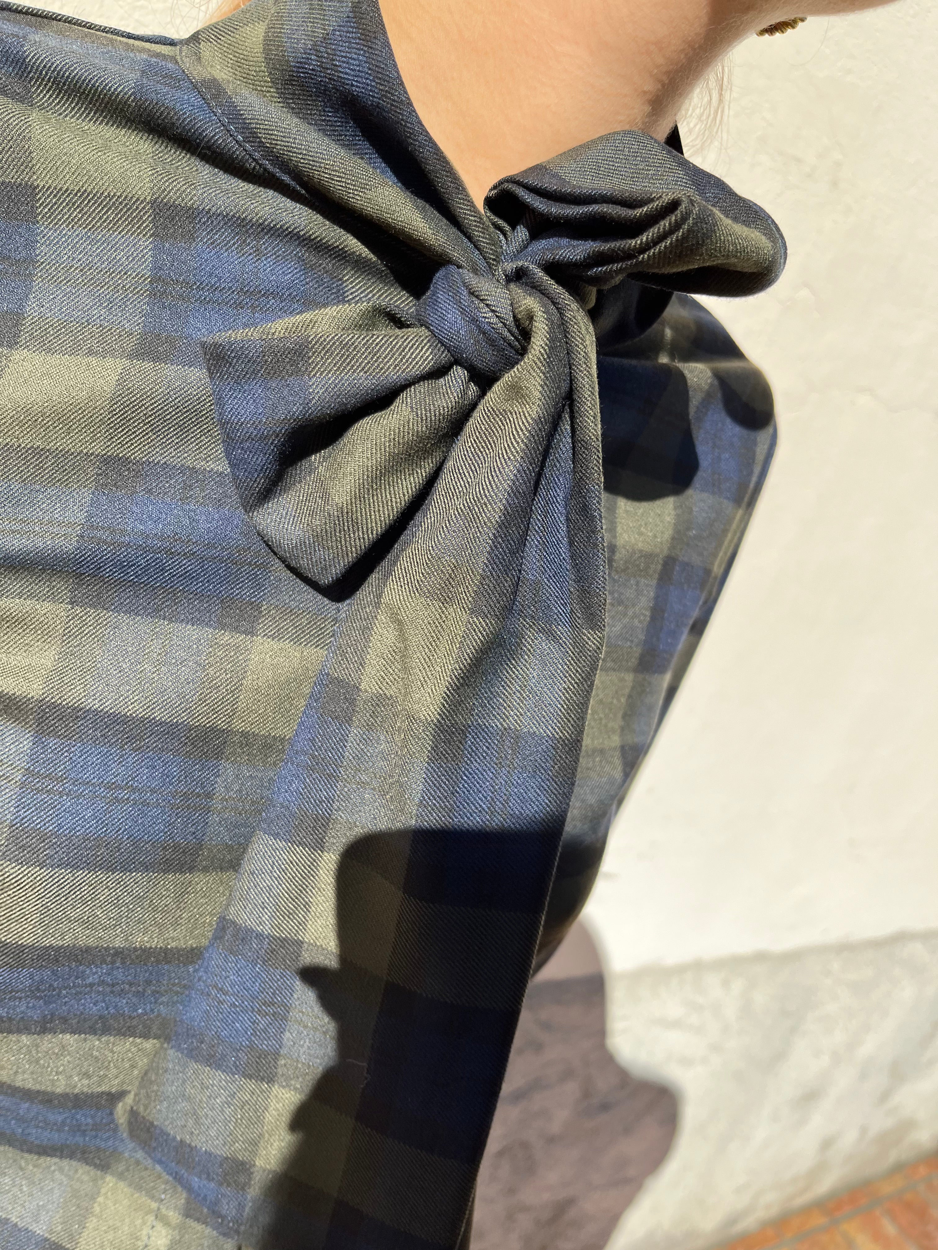 Camicia a quadri con fiocco blu/verde