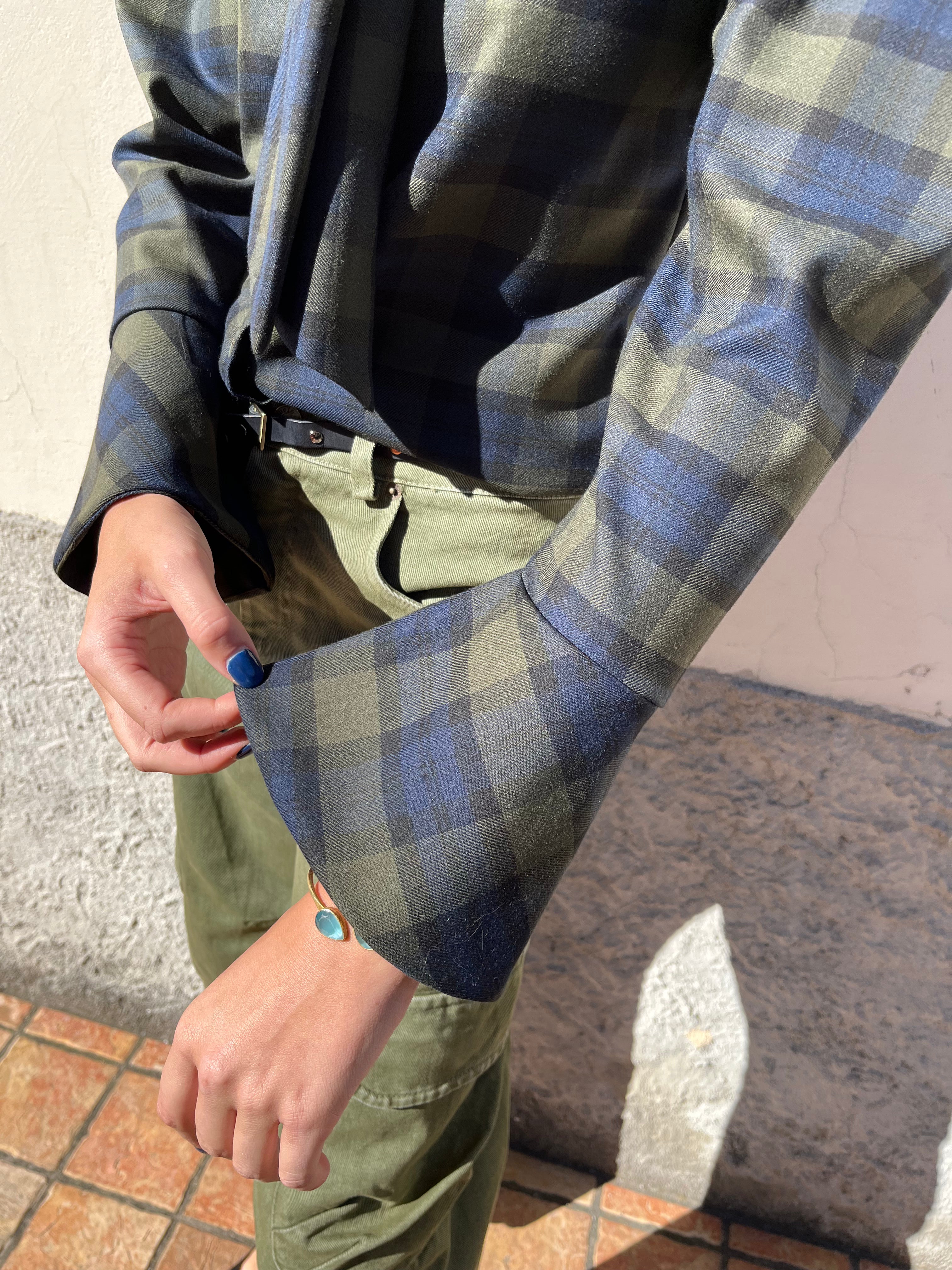 Camicia a quadri con fiocco blu/verde