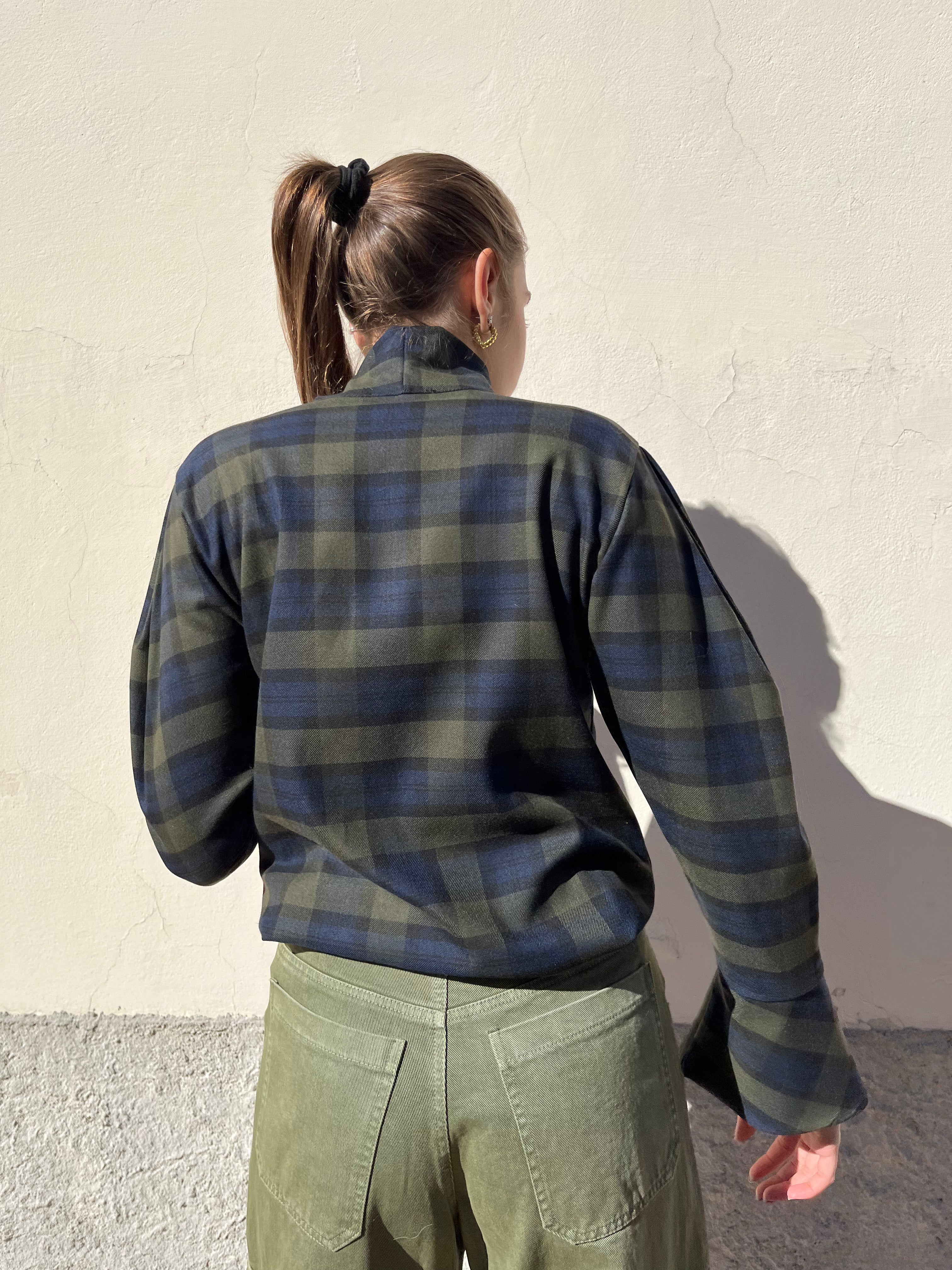 Camicia a quadri con fiocco blu/verde