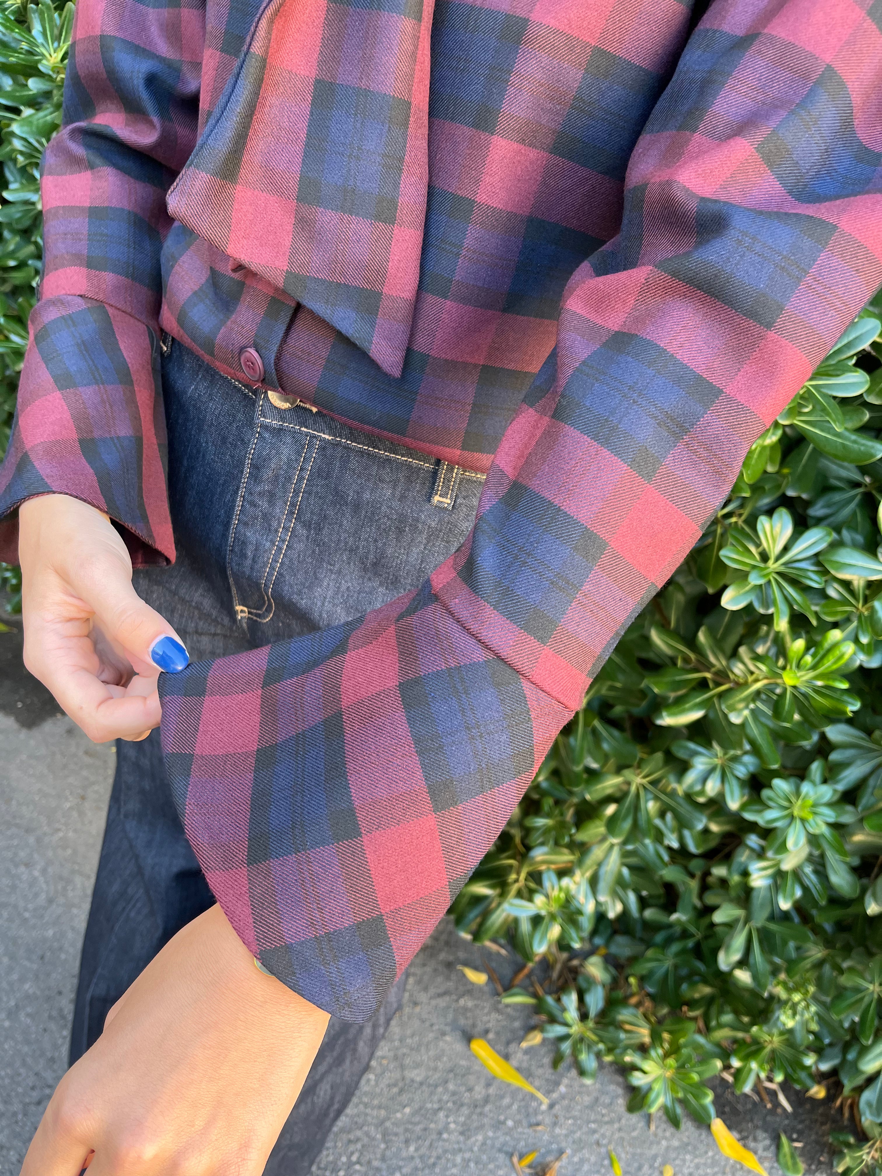 Camicia a quadri con fiocco blu/bordeaux