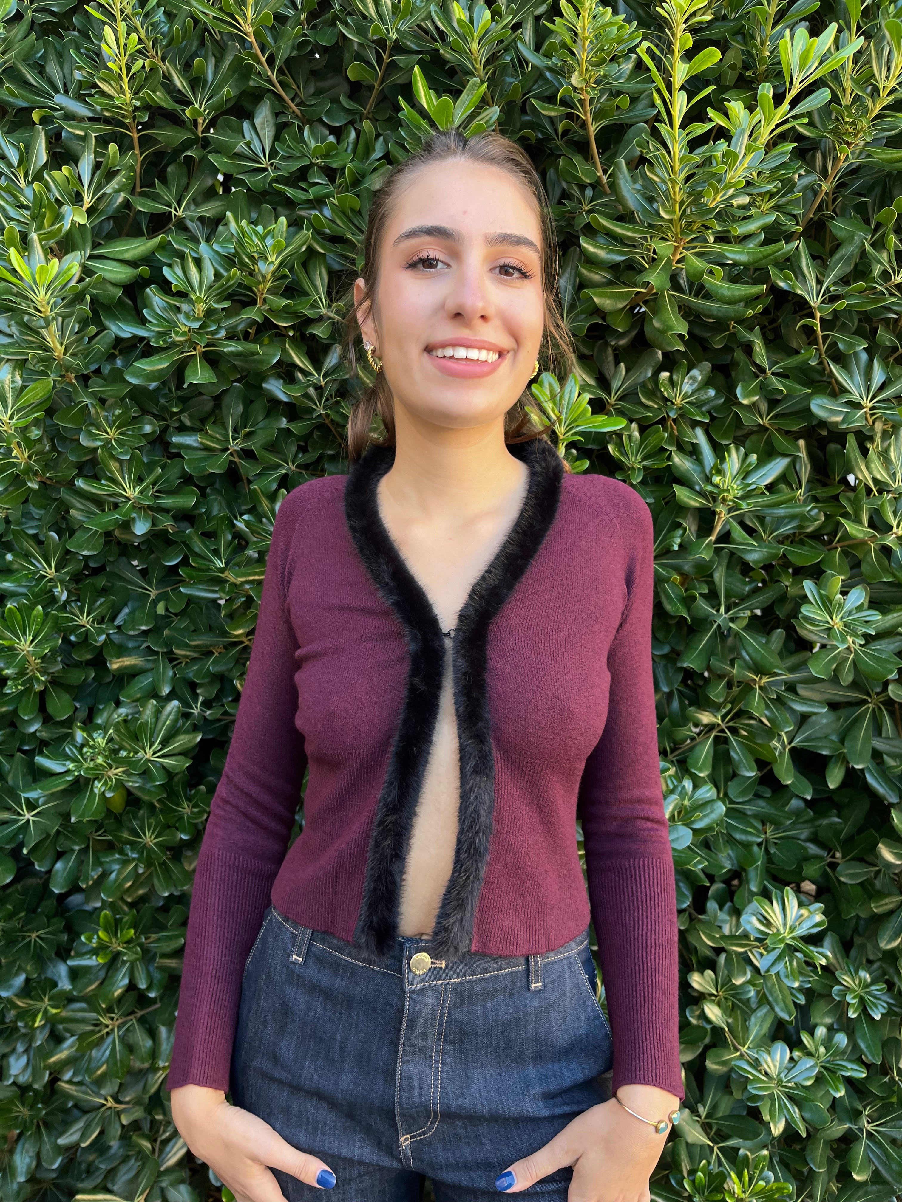 Cardigan corto con pelliccia