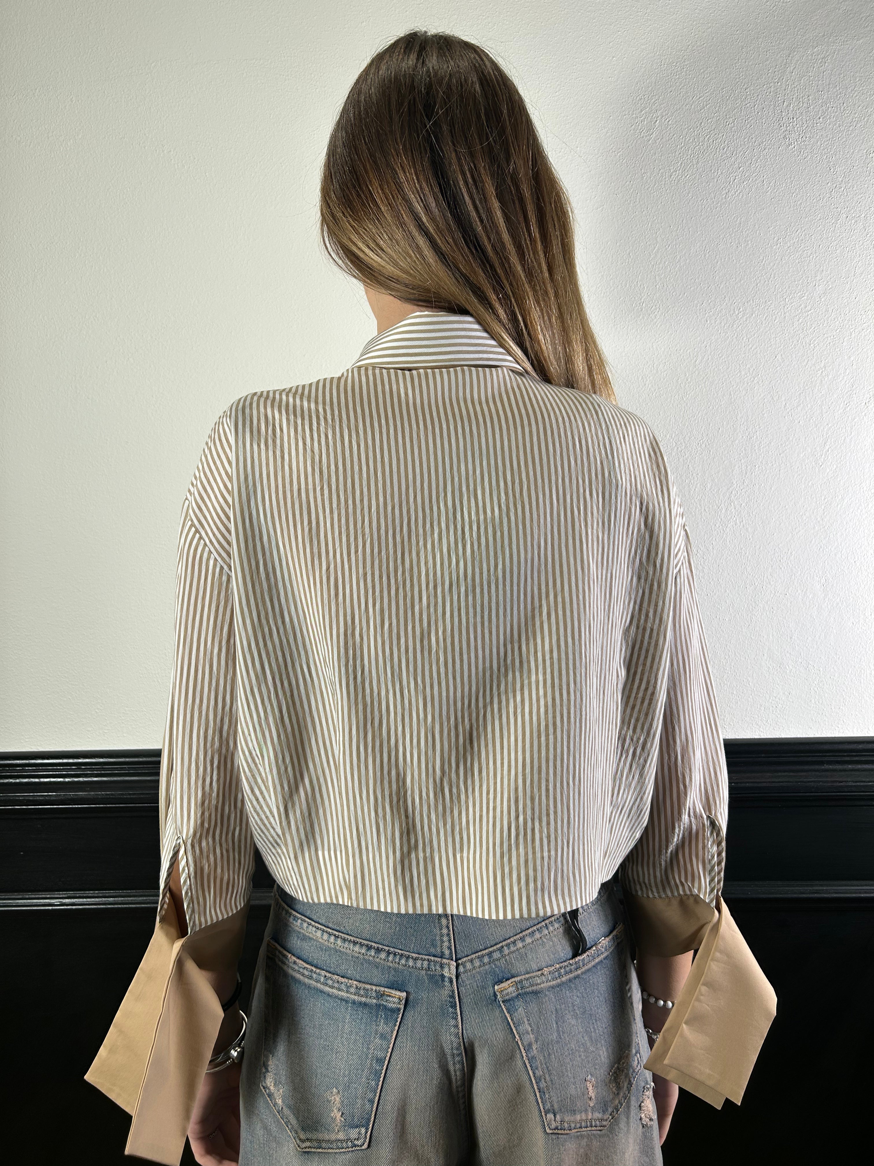 Camicia crop bastoncino beige/panna