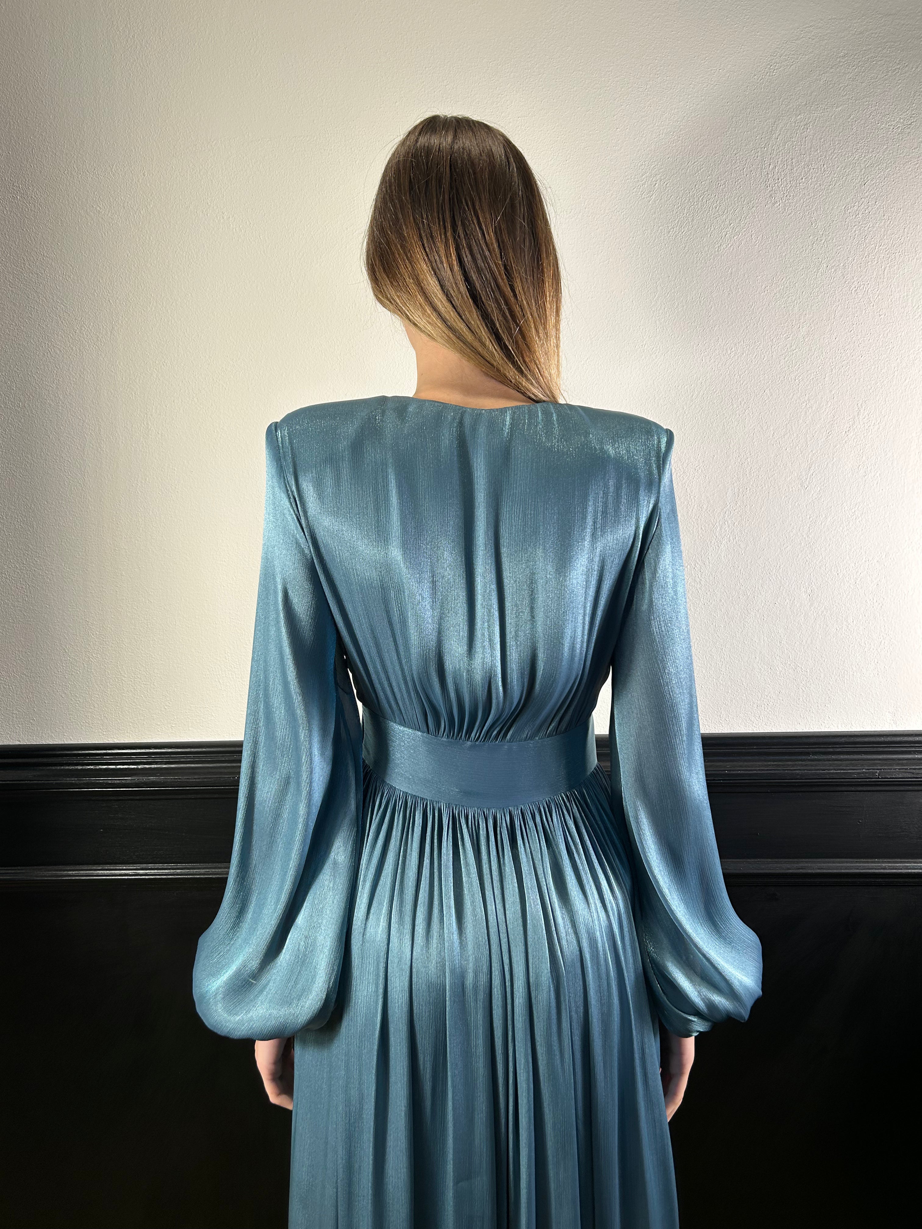 Abito lungo Imperial scollo a V azzurro