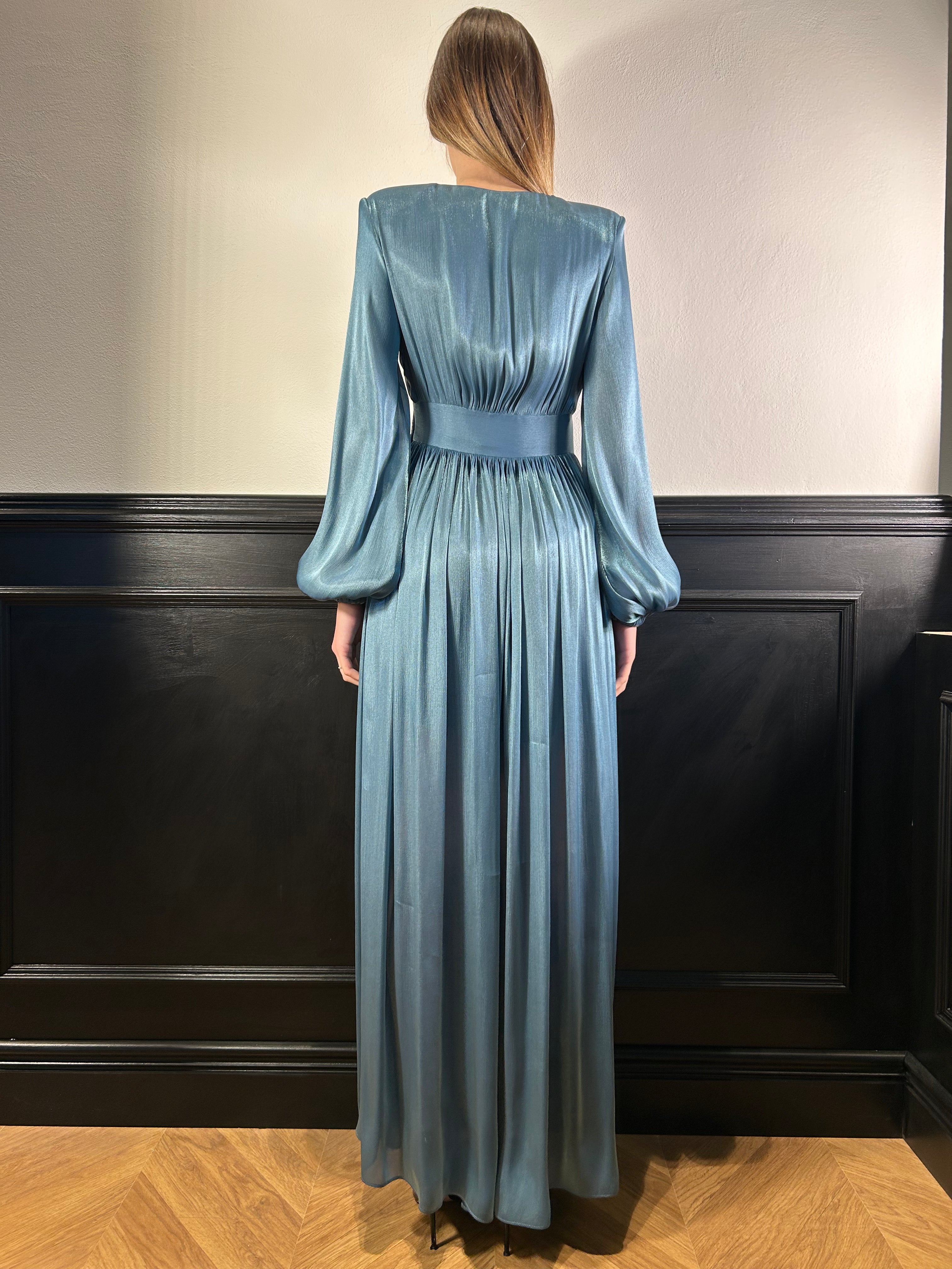 Abito lungo Imperial scollo a V azzurro