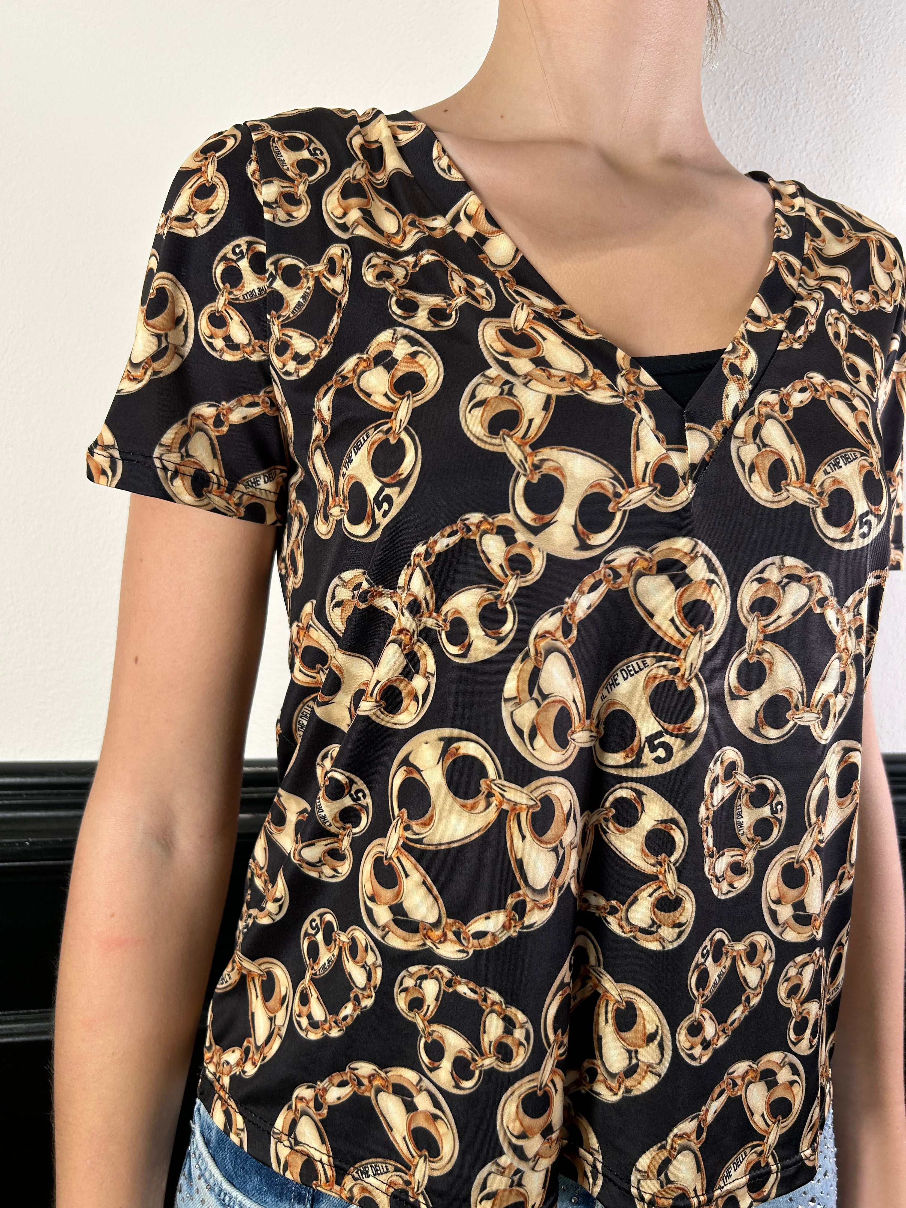 T-shirt scollo a V fantasia catena