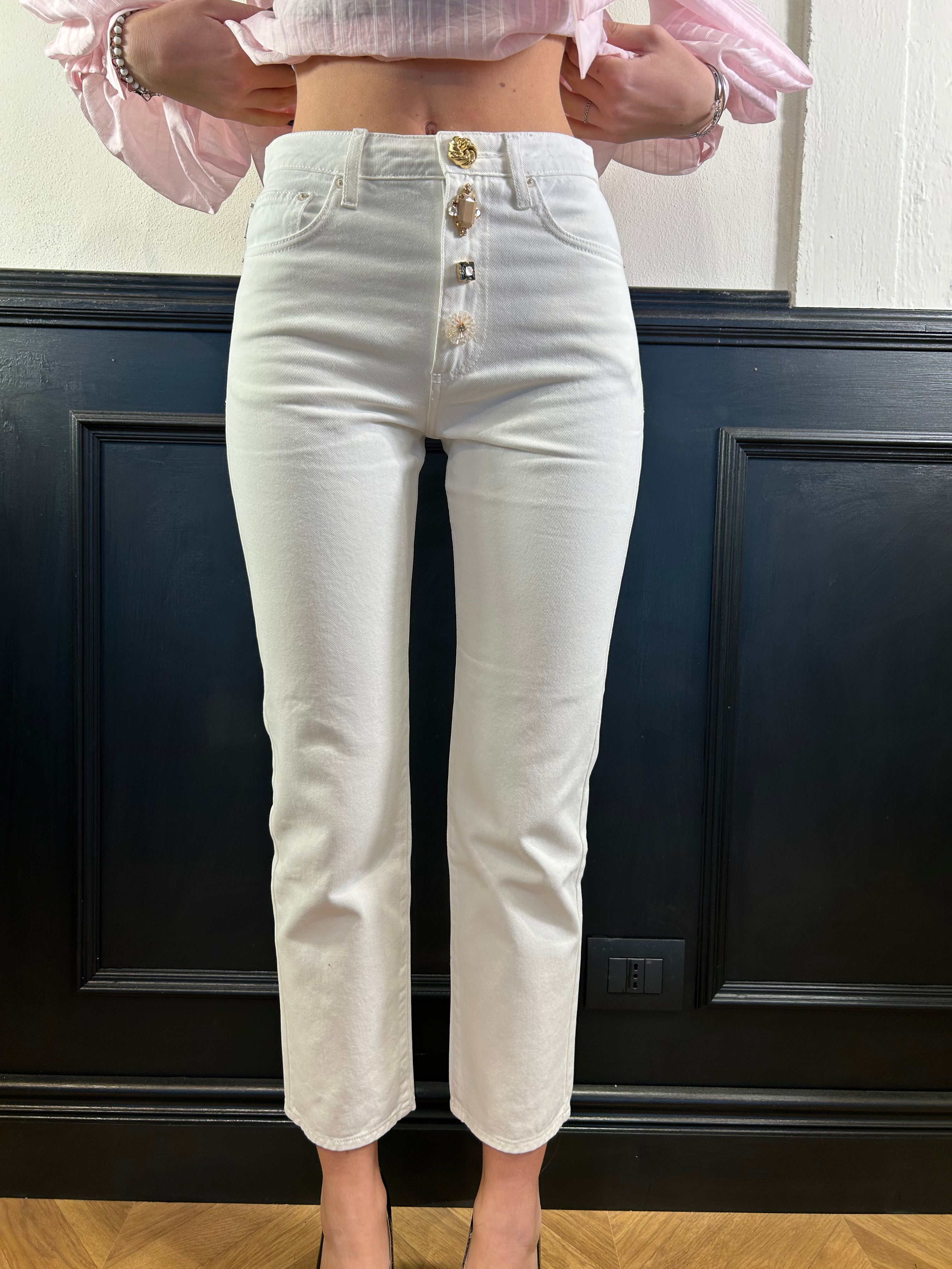 Jeans Zoe con bottoni sbagliati bianco