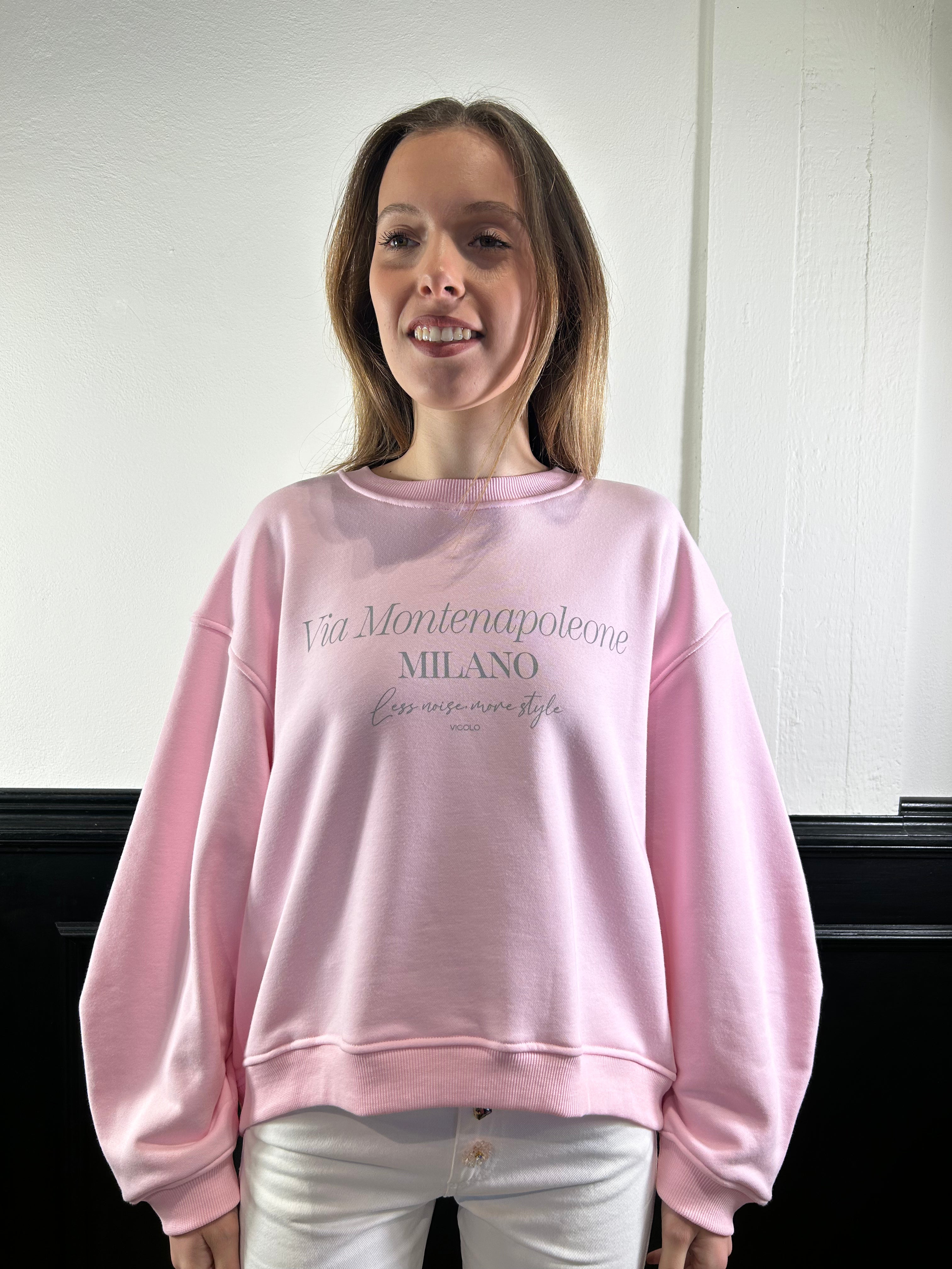 Felpa rosa scritta Via Montenapoleone Milano