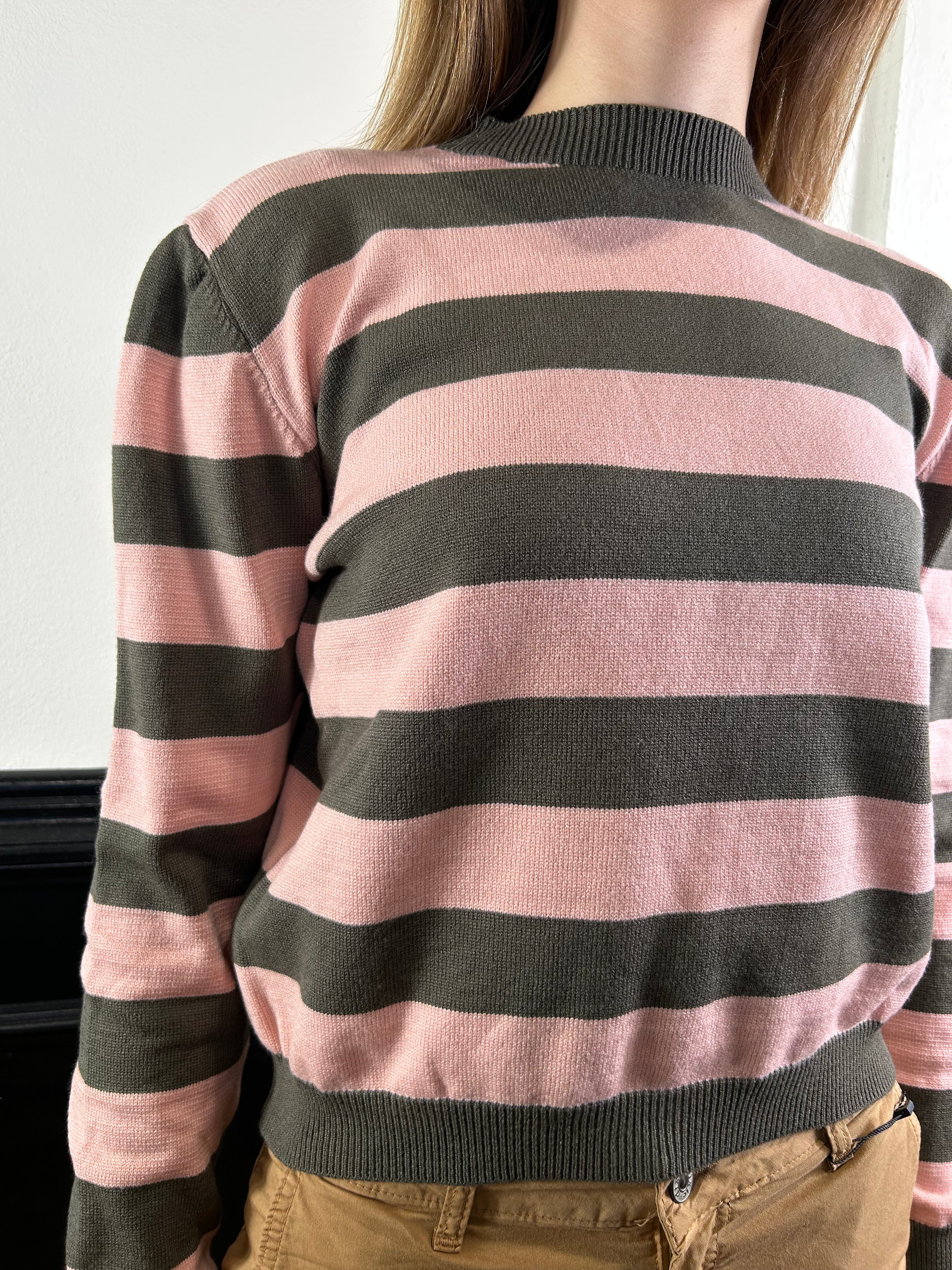 Pull a righe verde militare/rosa