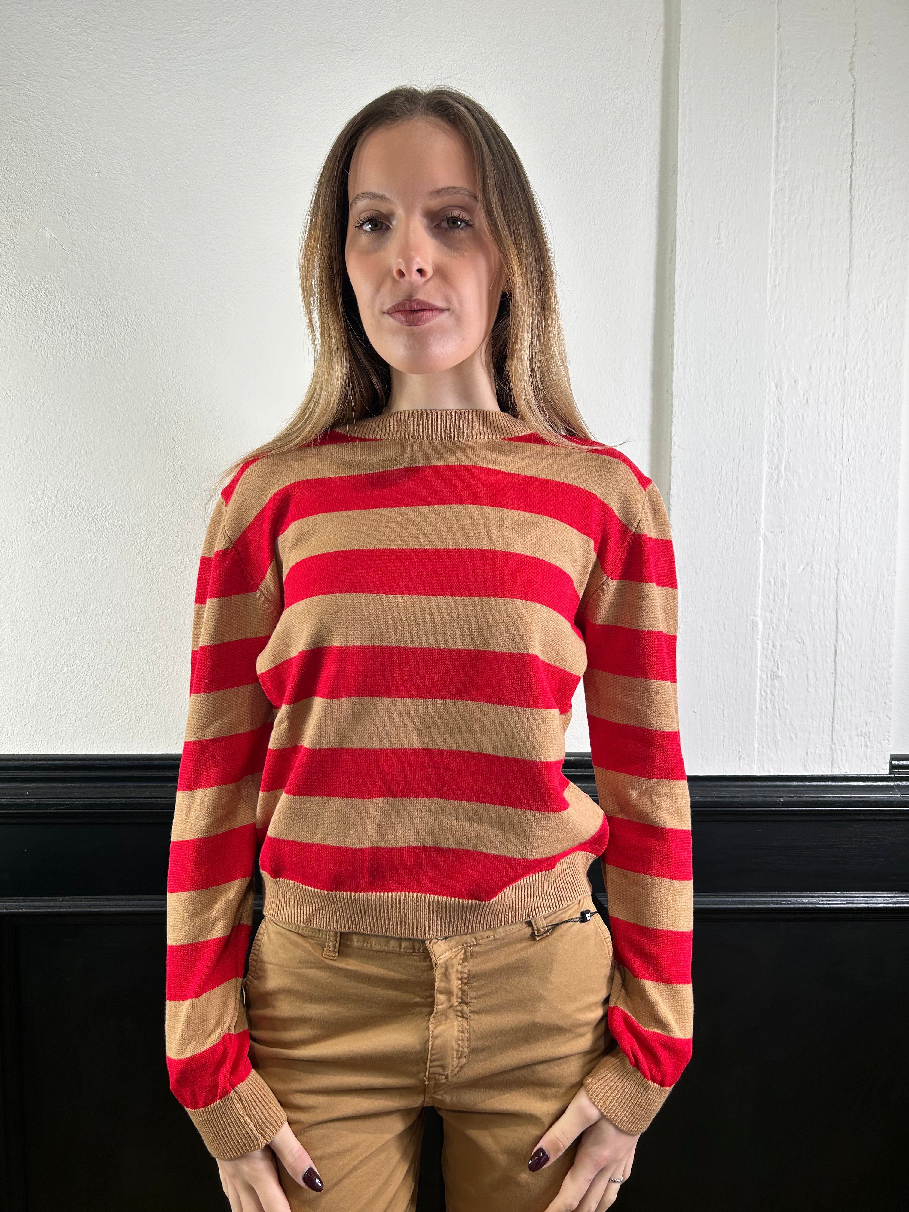 Pull a righe rosso/cammello