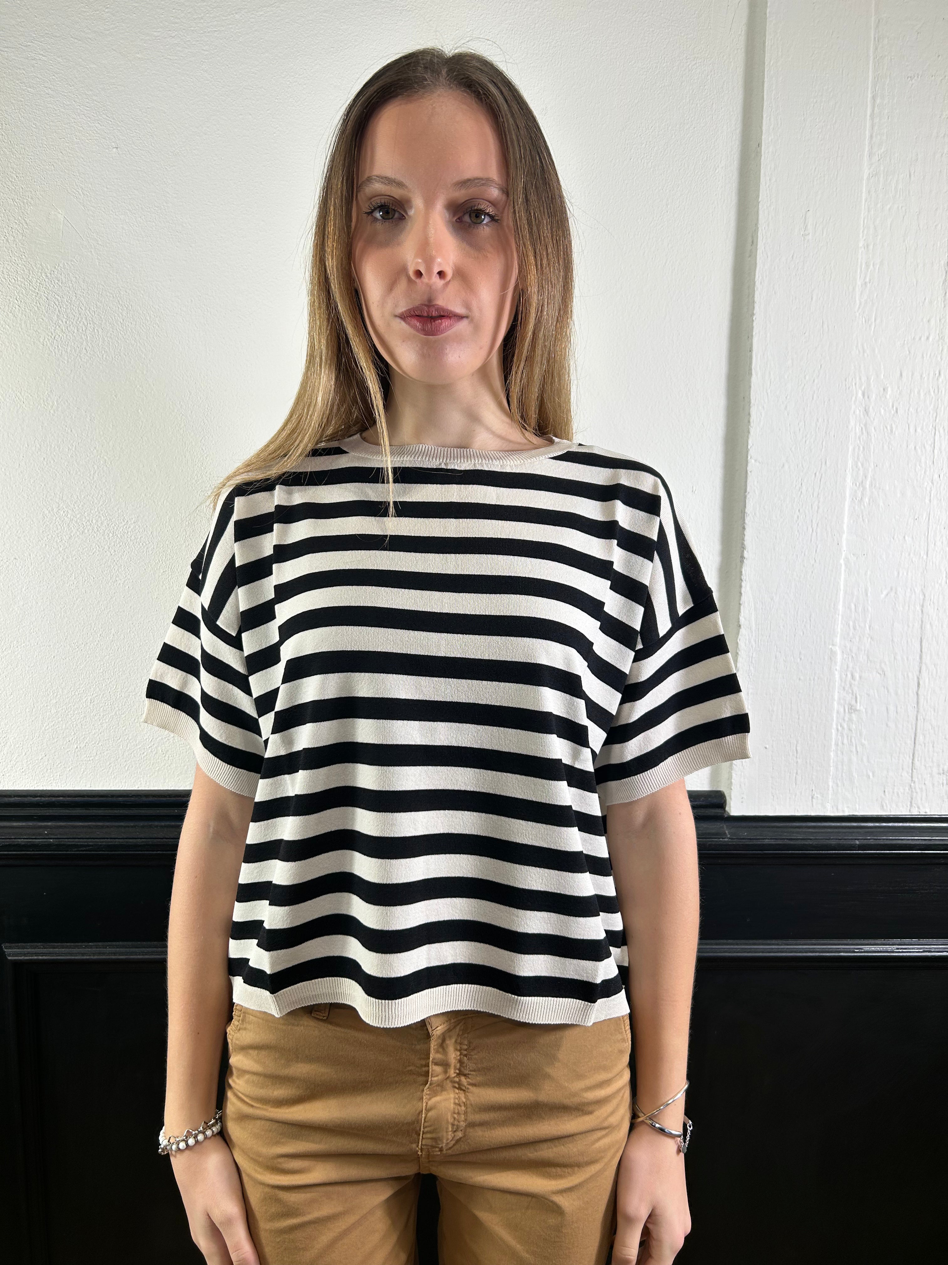 Maglia a righe bianco/nero mezza manica