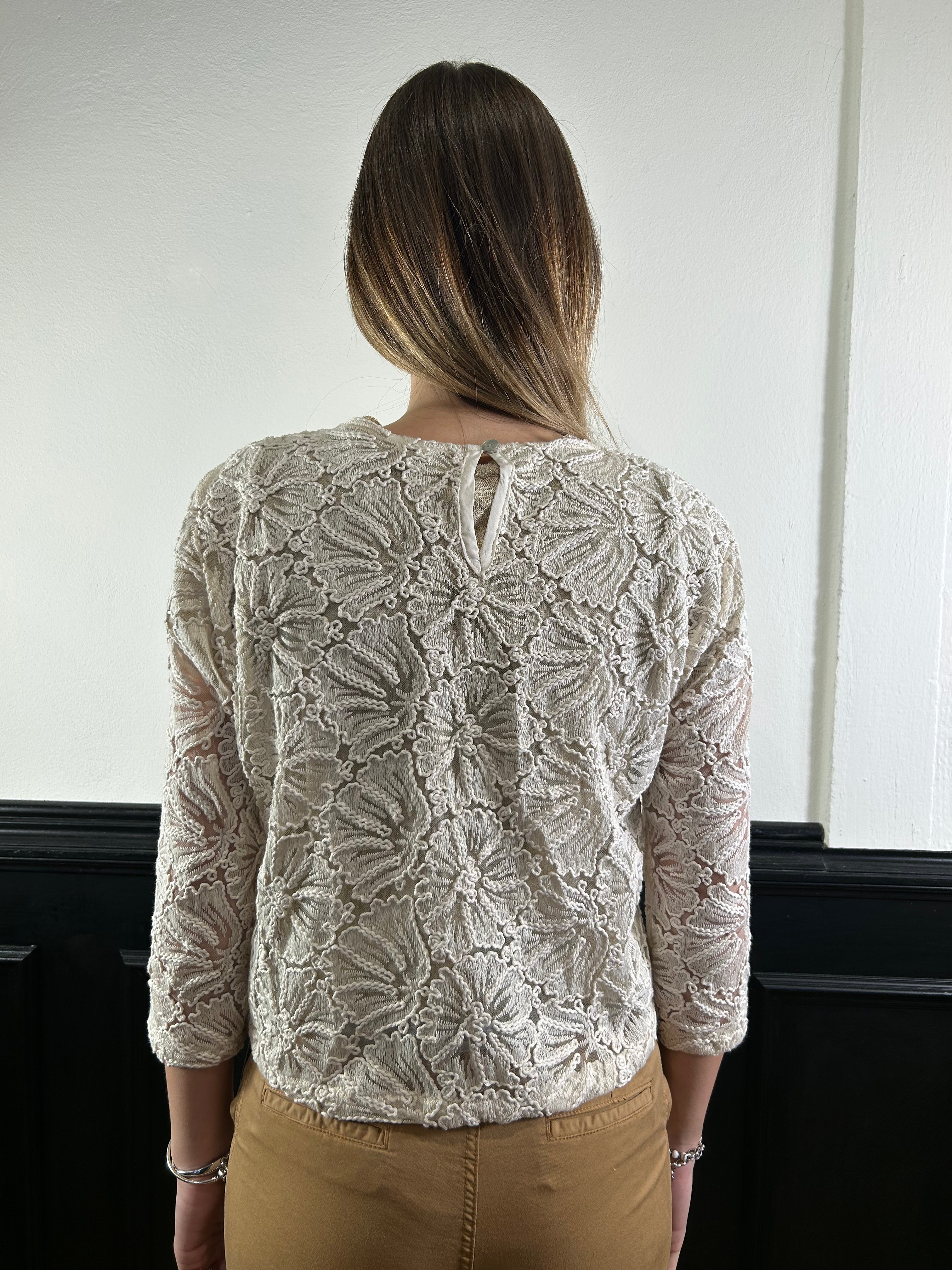 Blusa panna in pizzo
