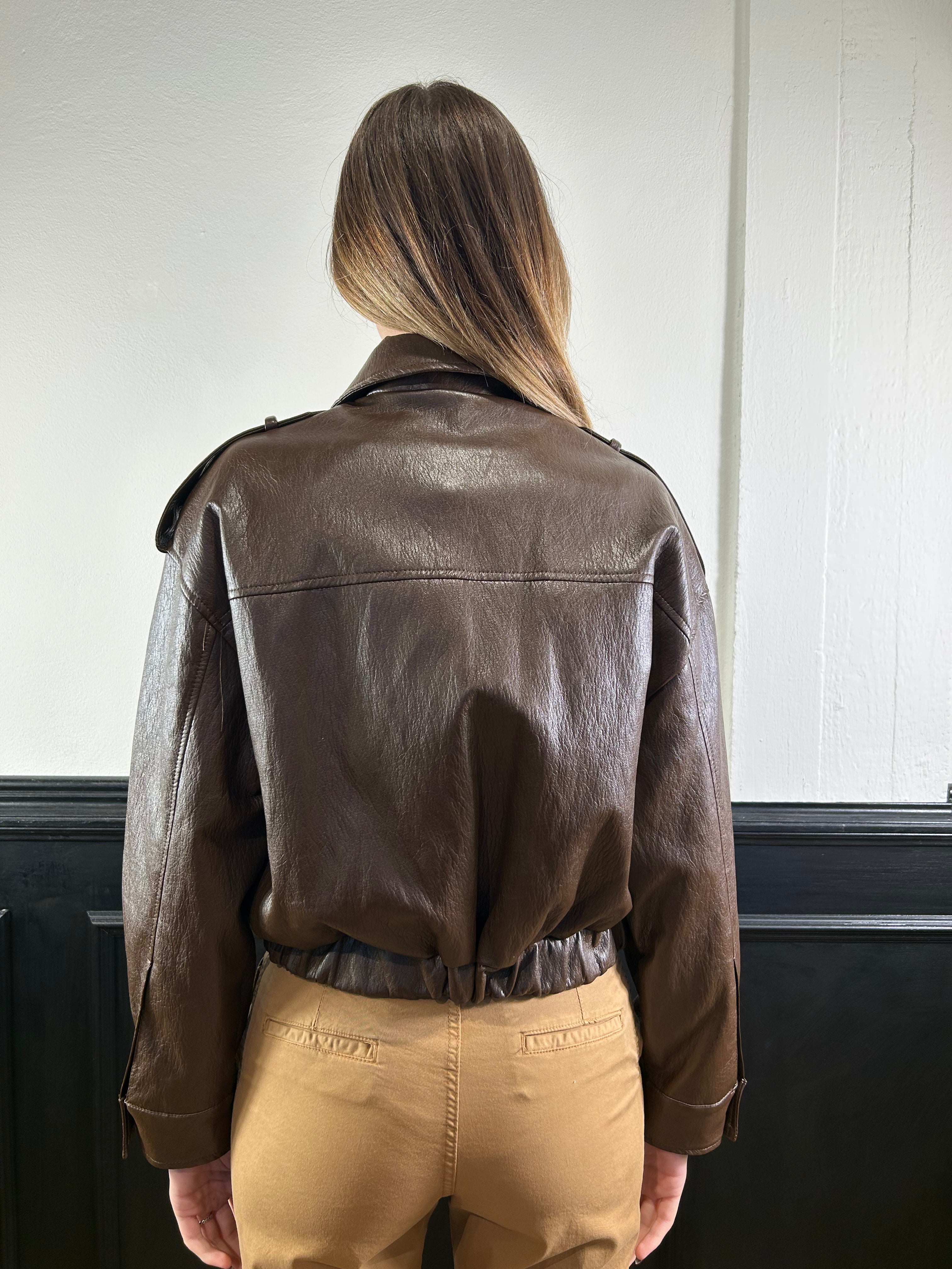 Bomber in ecopelle marrone