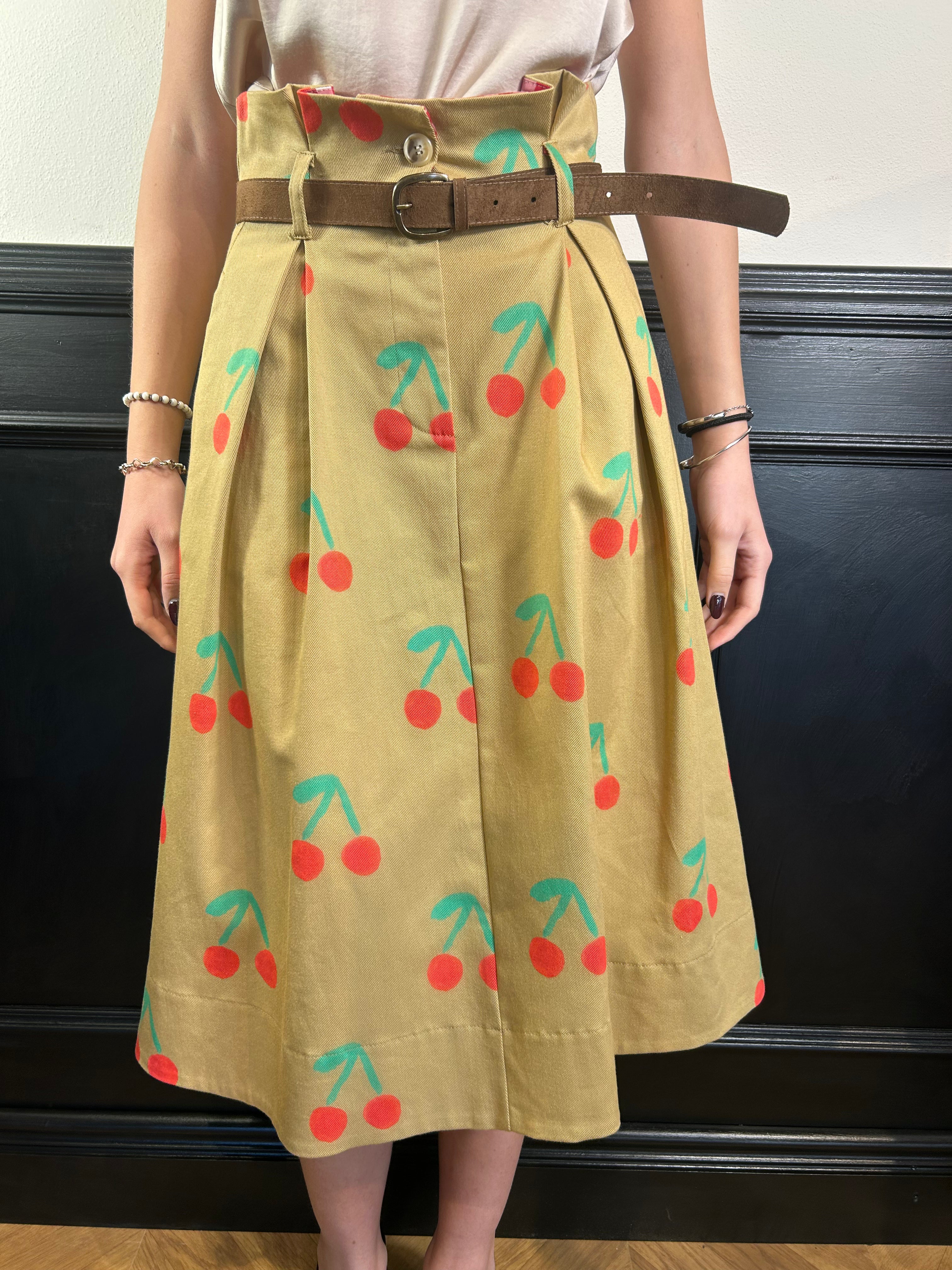 Gonna midi stampa ciliegie