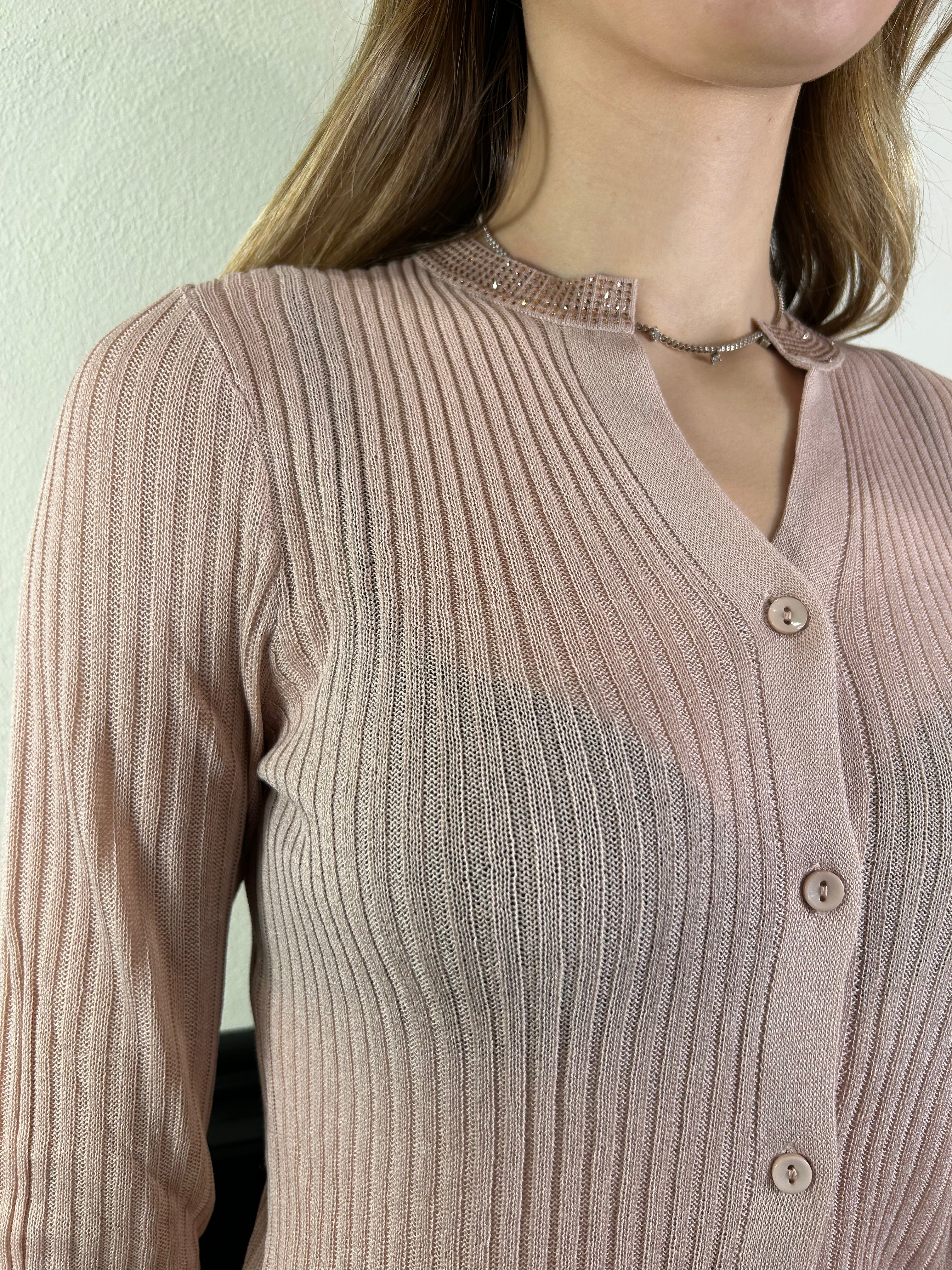 Cardigan a costine con dettaglio strass
